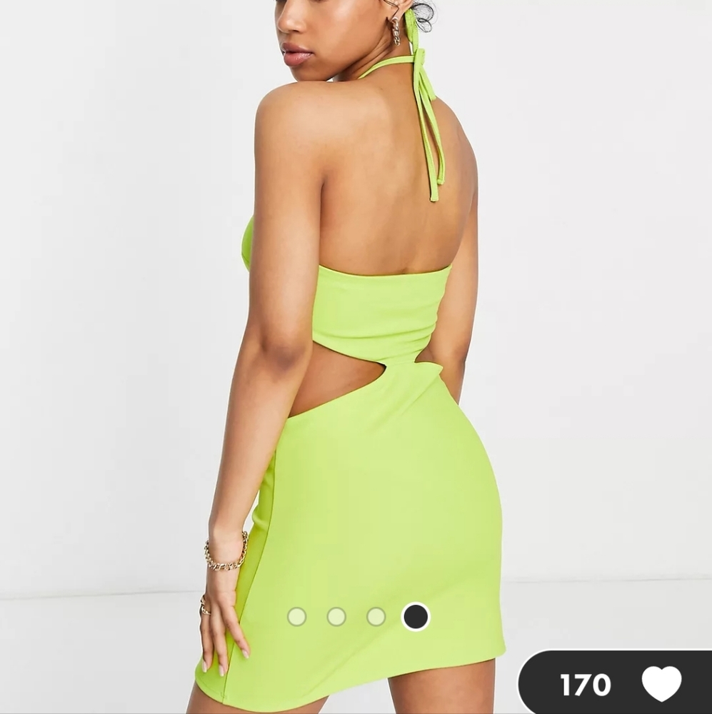 Asos miss selfridge cut out Strappy mini dress in lime green - Picture 4 of 7